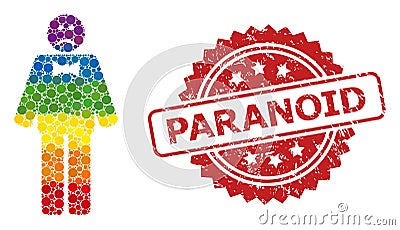 Rubber Paranoid Stamp and LGBT Sad Man Mosaic Vector Illustration