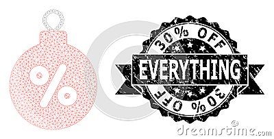 Rubber 30 percent Off Everything Ribbon Watermark and Mesh Wireframe Christmas Discount Ball Vector Illustration