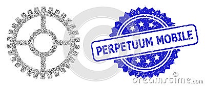 Rubber Perpetuum Mobile Seal and Recursion Clock Cog Icon Mosaic Vector Illustration