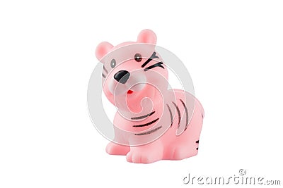 Rubber pink tiger isolated on white Stock Photo