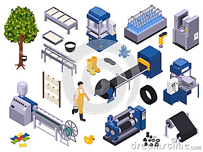 Rubber Production Icons Collection Vector Illustration