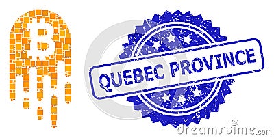 Rubber Quebec Province Stamp and Square Dot Collage Melting Bitcoin Vector Illustration