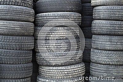 Rubber recycling tires heap dump stack automobile environment Stock Photo