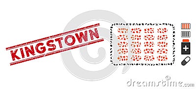 Grunge Kingstown Line Stamp with Collage Blister Icon Stock Photo