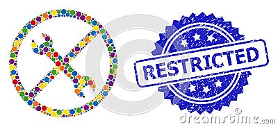 Rubber Restricted Stamp Seal and Multicolored Mosaic Forbidden Repair Vector Illustration