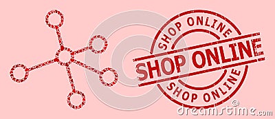 Grunge Shop Online Stamp Seal and Red Lovely Links Mosaic Vector Illustration