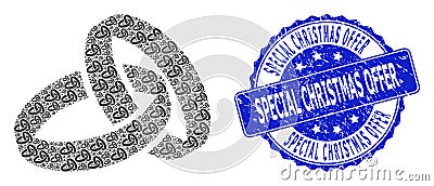 Rubber Special Christmas Offer Round Stamp and Fractal Wedding Rings Icon Composition Vector Illustration