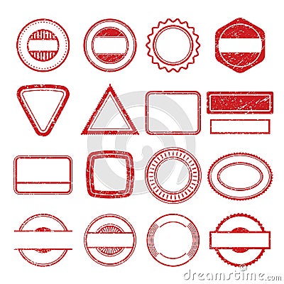 Rubber stamp frames. Grunge scratching post tampon insignia stamp vector templates isolated Vector Illustration