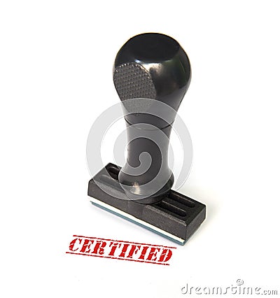 A rubber stamp isolated on white background - Certified Stock Photo