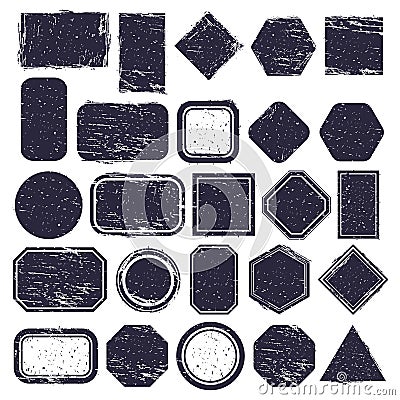 Rubber stamps. Grunge texture labels, retro rubber rectangular and circle frames. Distressed texture stamp vector Cartoon Illustration