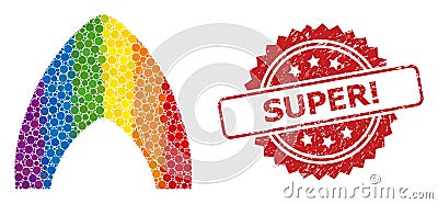 Rubber Super! Stamp and LGBT Fire Mosaic Vector Illustration