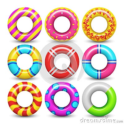 Rubber swimming ring isolated vector set Vector Illustration