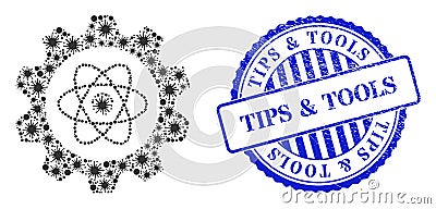 Rubber Tips and Tools Seal and Covid Atomic Industry Collage Icon Vector Illustration