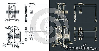 Rubber-tired overhead gantry crane blueprints Vector Illustration