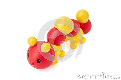 Rubber toy caterpillar on a white background. Child`s toy isolated over white background Stock Photo