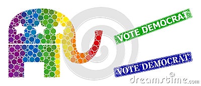 Rubber Vote Democrat Badges and Spectrum Gradient Dotted American Political Elephant Collage Vector Illustration