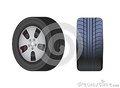 Rubber Car Wheel, Black tyre Vector Isolated Icon Vector Illustration