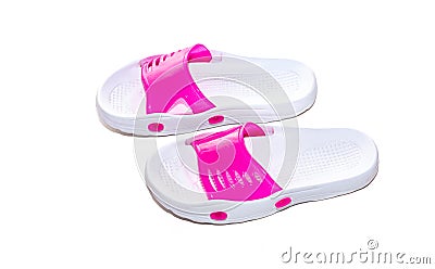 Rubber white and pink pool flip flops Stock Photo
