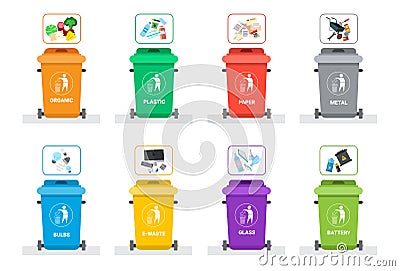 Rubbish Container For Sorting Waste Icon Set Recycle Garbage Concept Logo Collection Vector Illustration