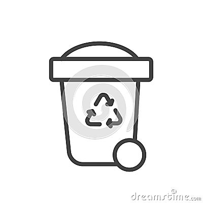 Rubbish wheelie bin or trash icon. Recyclable waste concept in modern outline isolated on white background Vector Illustration