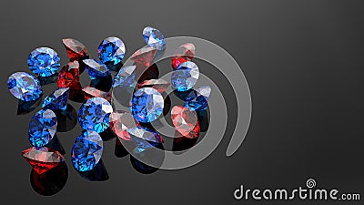 Rubies and ocean blue diamonds on a black background. Stock Photo