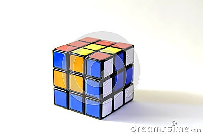 Rubik cube pattern. Blue, yellow, red, wight. Editorial Stock Photo