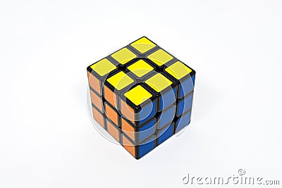 Rubik cube successful orange yellow blue Editorial Stock Photo