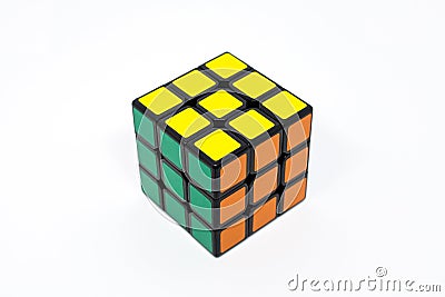 Rubik cube successful orange yellow green Editorial Stock Photo