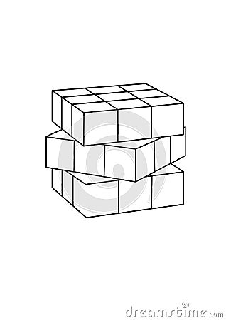 Rubik cube toys black and white lineart drawing illustration. Hand drawn coloring pages lineart illustration in black and white Cartoon Illustration