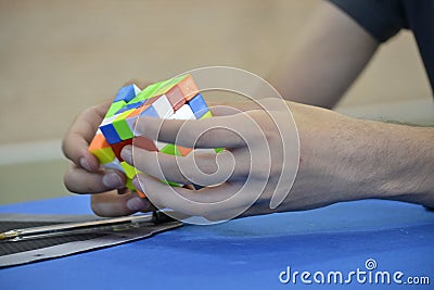 Speedcubing competition in the city of Madrid, in Spain Editorial Stock Photo