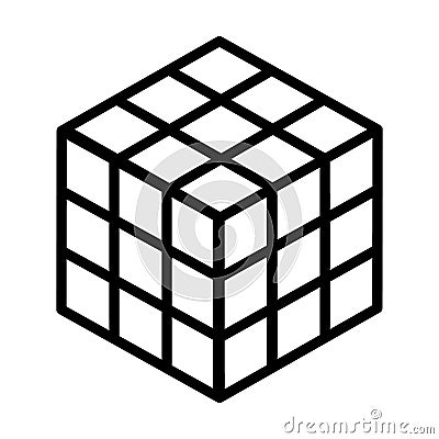 Rubik`s cube 3d combination puzzle line art vector icon for apps and websites Vector Illustration