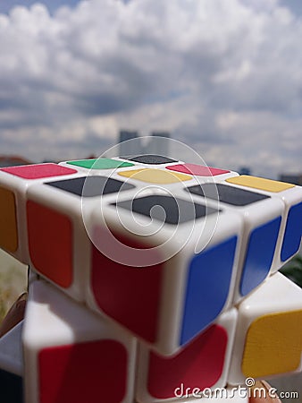 Rubik`s Cube Photo, a random color stacking game Editorial Stock Photo