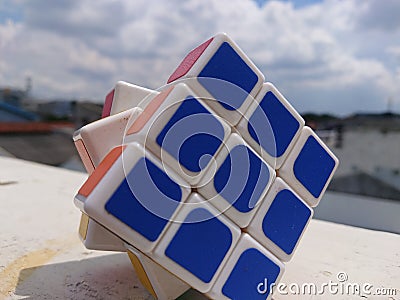 Rubik`s Cube Photo, a random color stacking game Editorial Stock Photo