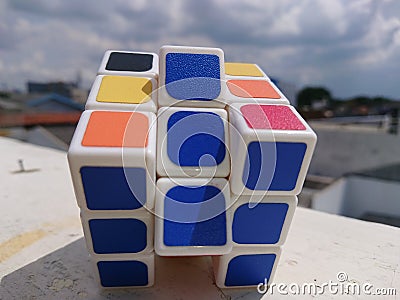 Rubik`s Cube Photo, a random color stacking game Editorial Stock Photo