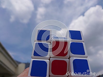 Rubik`s Cube Photo, a random color stacking game Editorial Stock Photo