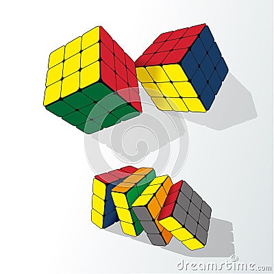 Rubiks Cube on the white background. Rubiks Cube is a 3D combination puzzle invented by Hungarian Erno Rubik. Vector Vector Illustration