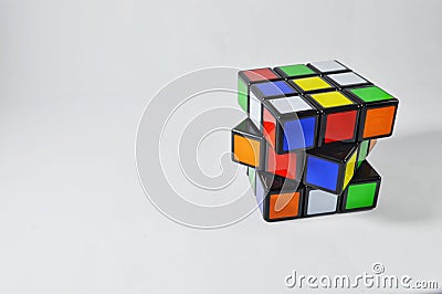 Rubik`s cubes on white background Editorial Stock Photo