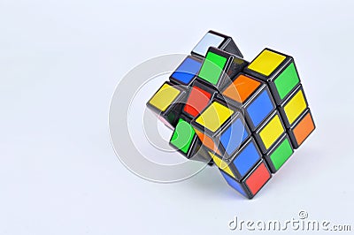 Rubik`s cubes on white background Editorial Stock Photo