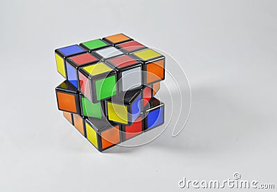 Rubik`s cubes on white background Editorial Stock Photo