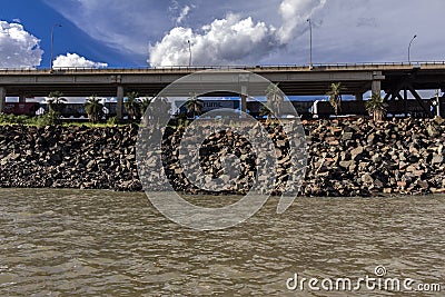 View of the Rollemberg-Vuolo railroad Bridge, is a mixed bridge that serves to cross Editorial Stock Photo