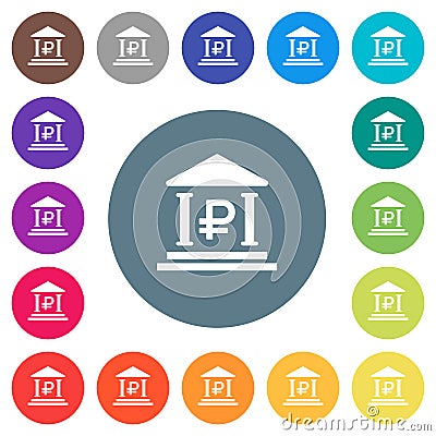 Ruble bank office flat white icons on round color backgrounds Stock Photo