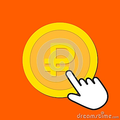 Ruble currency icon. Exchange, buying currency concept. Hand Mouse Cursor Clicks the Button Vector Illustration