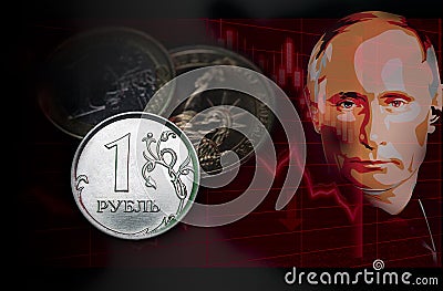 Ruble Euro Dollar Coins Exchange Rate Putin Red Background Chart Plunge Editorial Stock Photo