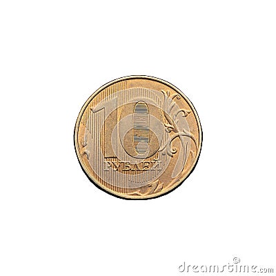 10 rubles on a light background macro photo golden coin Russian currency Stock Photo