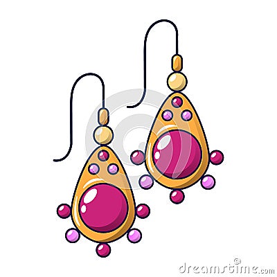 Ruby earrings icon, cartoon style Vector Illustration