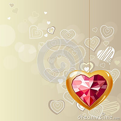 Ruby gold heart on light background Vector Illustration