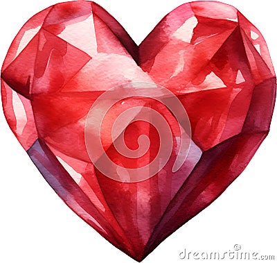 Ruby Heart Watercolor Clipart Stock Photo