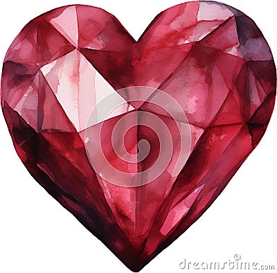 Ruby Heart Watercolor Clipart Stock Photo