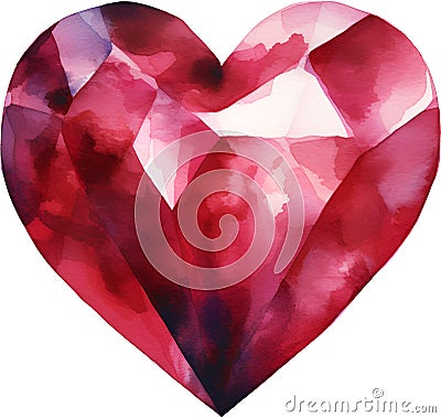 Ruby Heart Watercolor Clipart Stock Photo