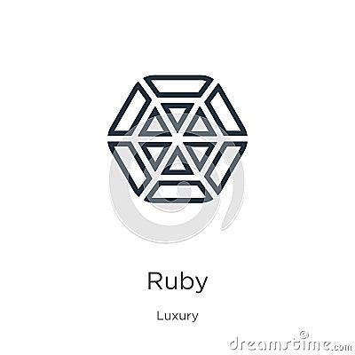 Ruby icon. Thin linear ruby outline icon isolated on white background from luxury collection. Line vector ruby sign, symbol for Vector Illustration